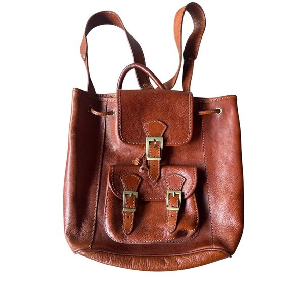 Vtg Vera Pelle Italian Leather Backpack Brown Cognac Made in Italy Bag Luxury - Picture 1 of 11